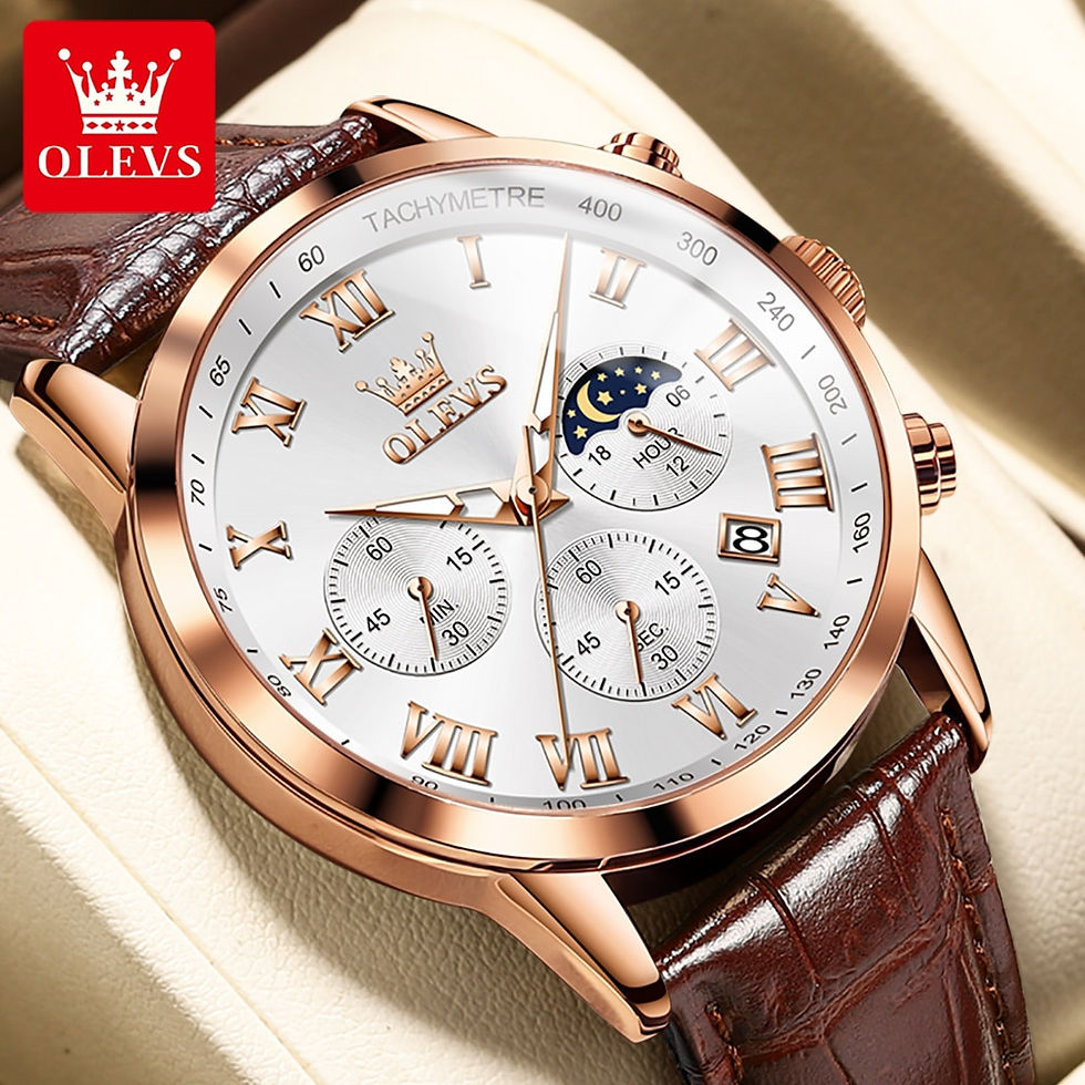 Thumbnail: OLEVS Men's Watches Brown Leather Classic Analog Quartz Watch for Man 3ATM