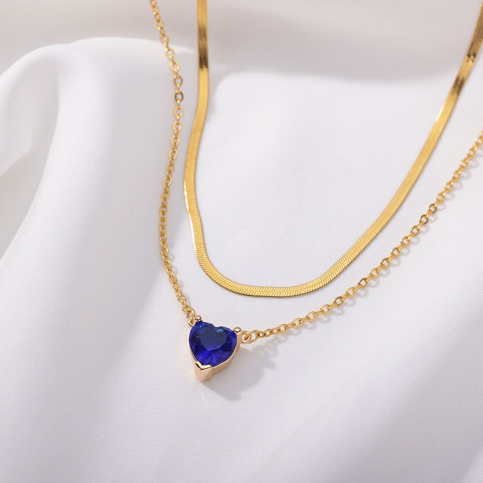 Hình thu nhỏ: Multilayer Transparent Blue Love Heart Zircon Pendant Stacked Chain Necklace