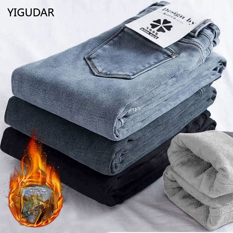 Thumbnail: Winter Thick Velvet Women jeans High Waist Skinny Jeans Simple Fleece Warm