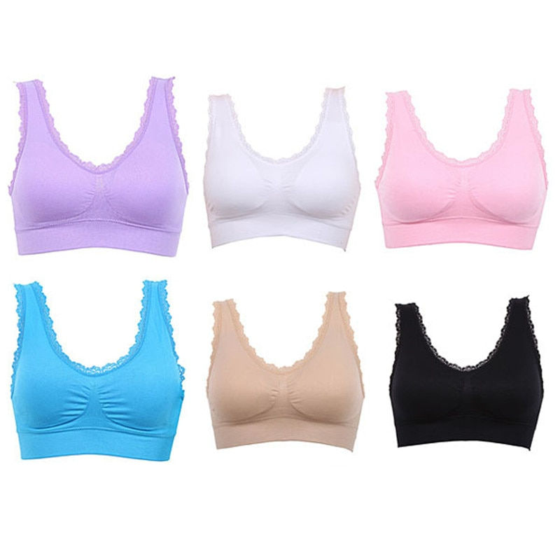 Thumbnail: Women Breathable Bras Solid Bra Seamless Fitness Lace Bra Tops Underwear