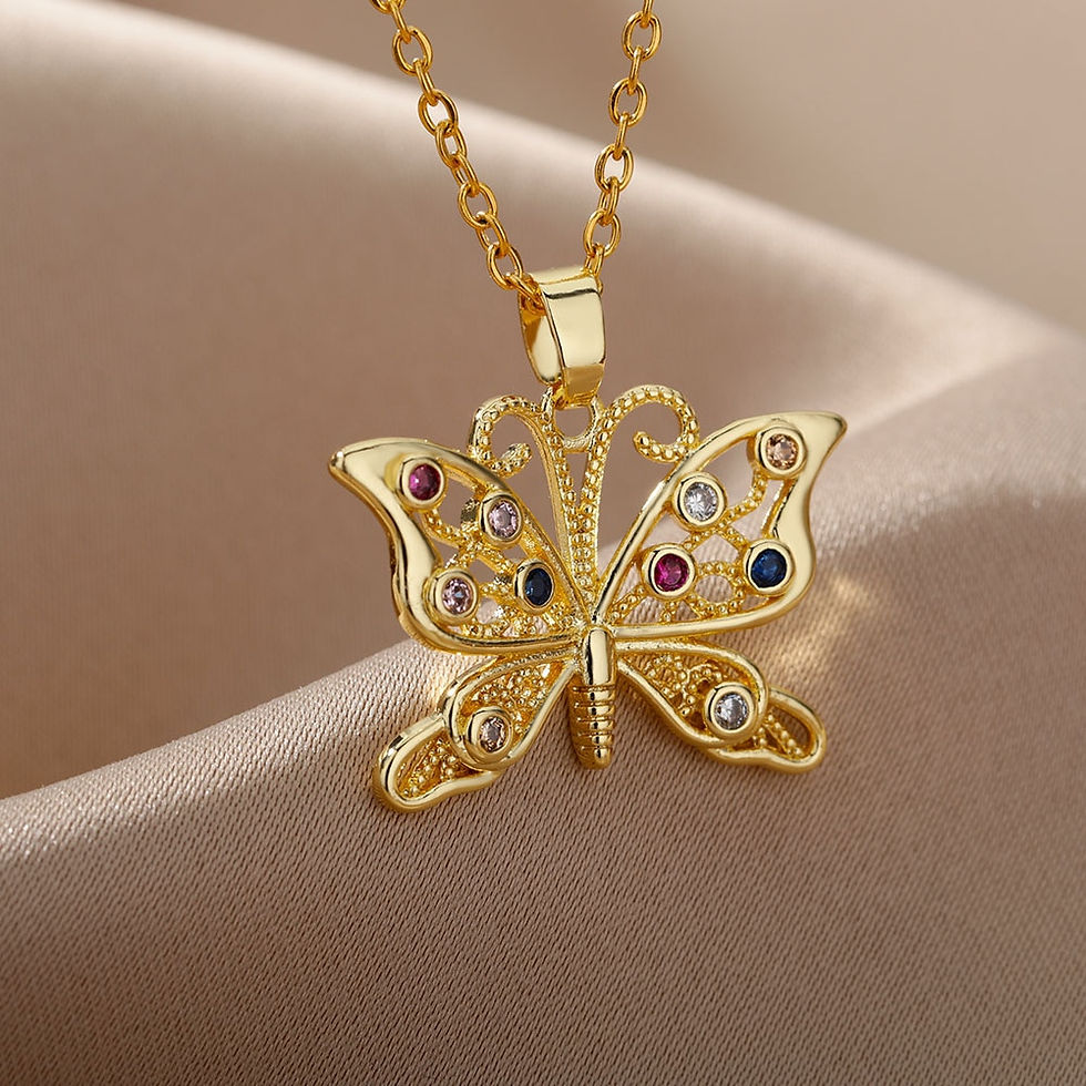 Thumbnail: Zircon Butterfly Pendant Necklaces For Women Stainless Steel Chain Necklace