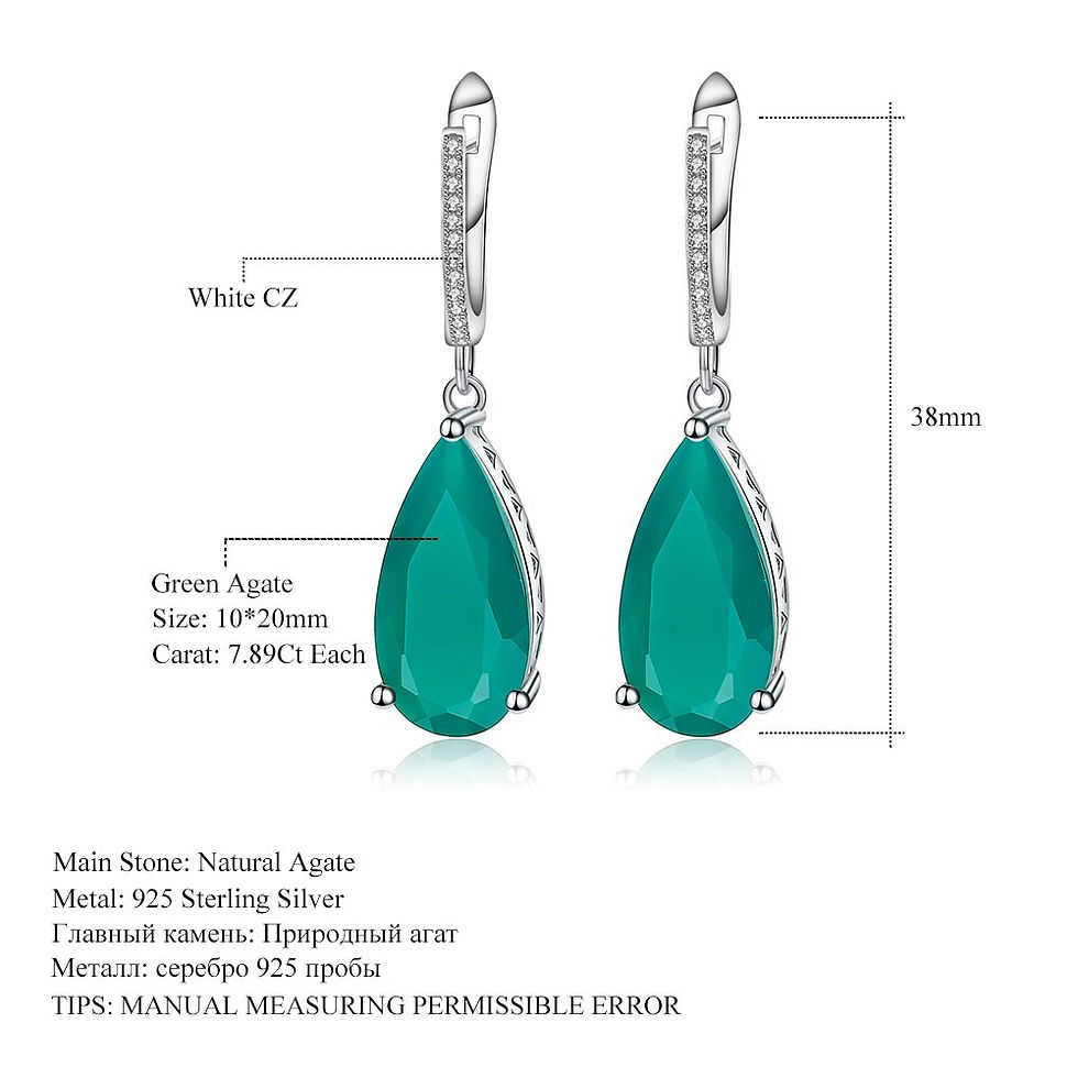 Thumbnail: Gems Ballet 10.82ct 10x20mm Natural Green Agate Drop Earrings Fine Jewelry