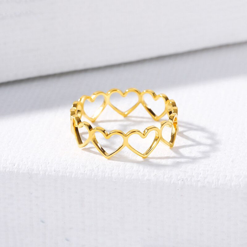 Thumbnail: Stainless Steel Heart Rings For Women Gold Color Adjustable Engagement