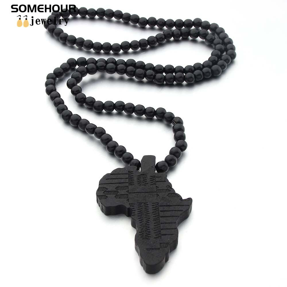SOMEHOUR Colorful African Motherland Map Pendant Wooden Beads Necklace