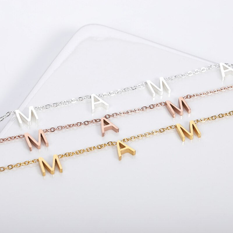 Miniaturebillede: 2021 New MAMA Letters Necklace Stainless Steel Mom Baby Lockbone Chain