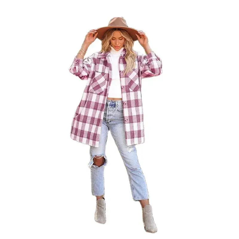 Thumbnail: 2023 NEW Winter Fashion  Plaid Print Medium Length Wool Coat Elegant Street