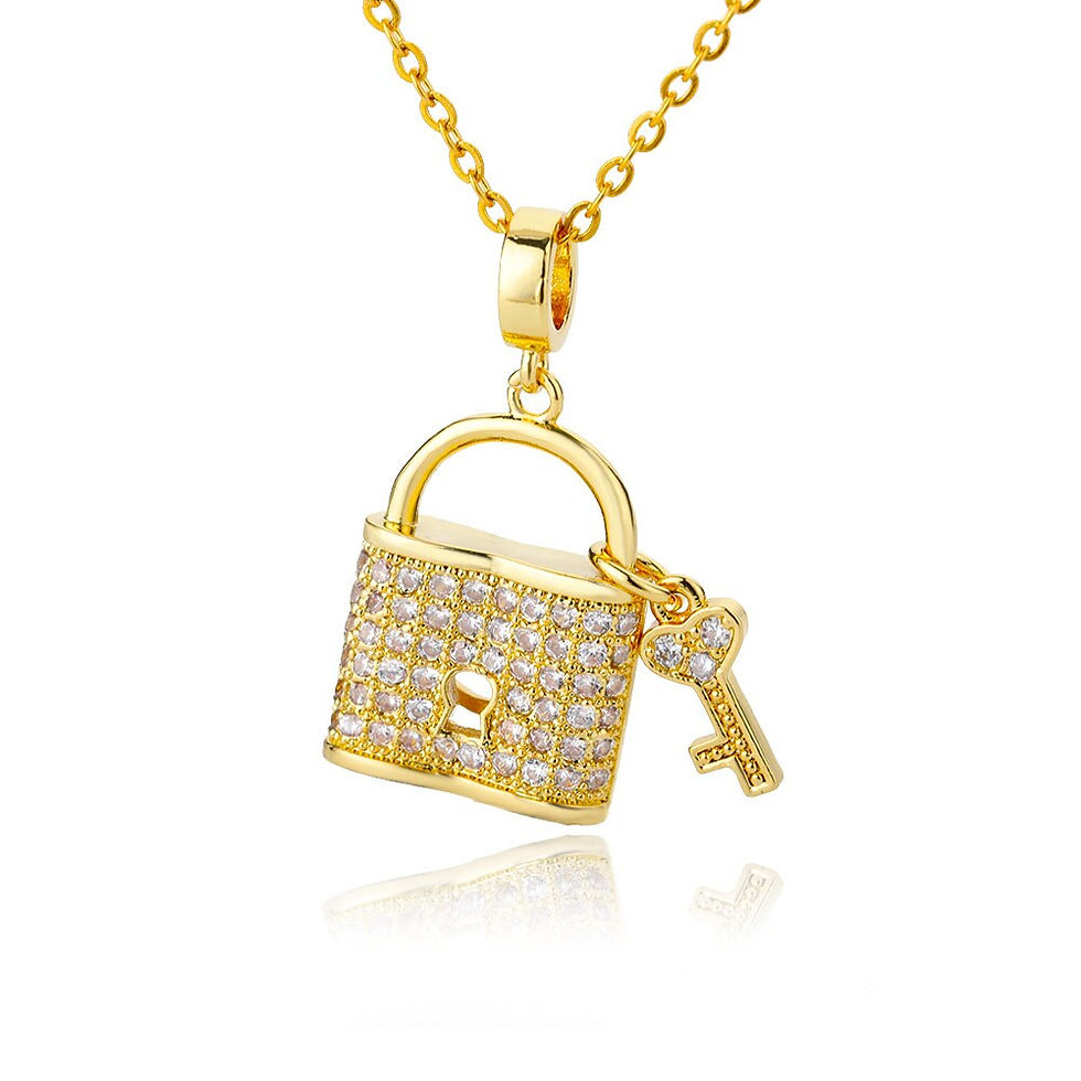 Thumbnail: Zircon Lock Necklaces For Women Stainless Steel Chain Choker Padlock Key