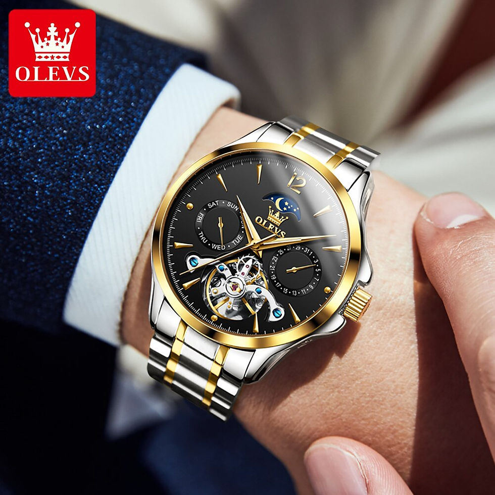 Thumbnail: OLEVS Men Watches Mechanical Luxury Waterproof Moon Phase Date Skeleton