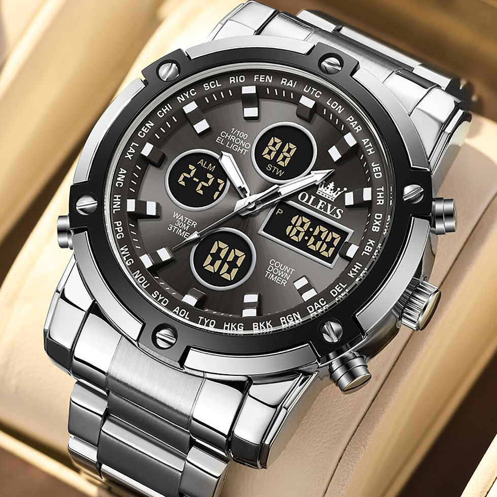 Thumbnail: OLEVS Watch for Men Original Casual Stainless Steel Analog Digital Watches for