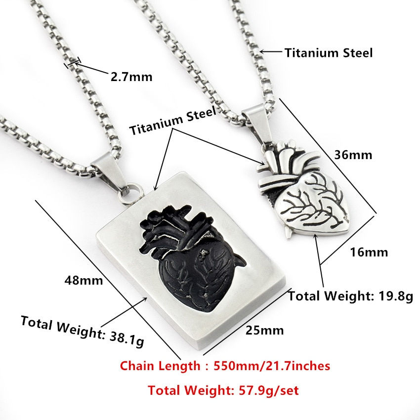 ภาพขนาดย่อ: Gothic Anatomical Heart Pendant Necklace Set & Puzzle Couple  Stainless Steel