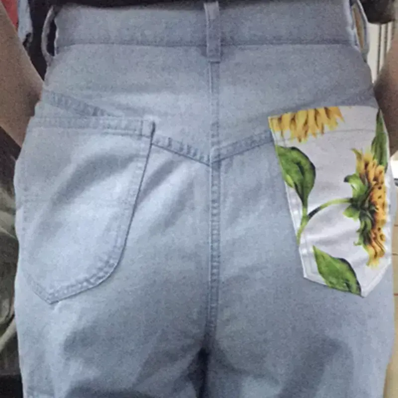 Thumbnail: New Trend Sunflowers Printed Light Blue Jeans fit women young Girls soft denim