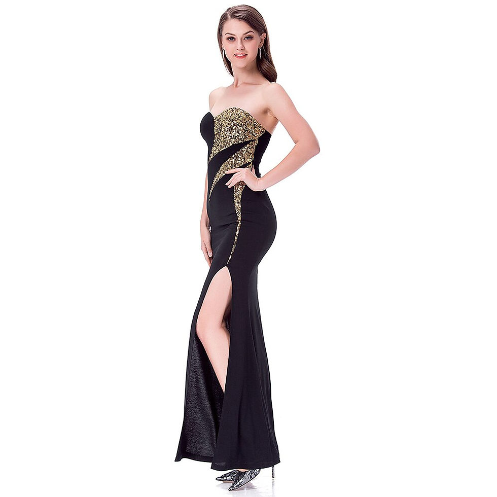 Thumbnail: Angel-fashions Sleeveless Splicing Sequin Slit Prom Dresses Long Black 368