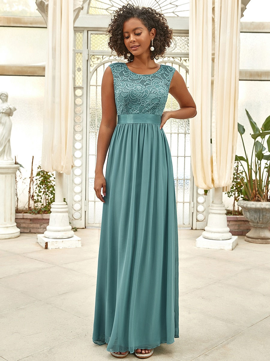 Ever-Pretty Classic Round Neck Backless Lace Bodice Bridesmaid Dress