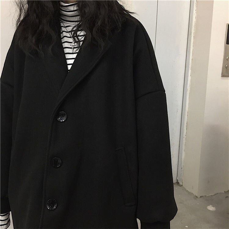 Thumbnail: Ladies Woolen Coat Korean Version Harajuku Retro Loose Couple Thickened