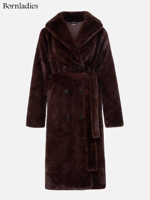 Bornladies Winter Women High Quality Faux Rabbit Fur Coat Luxury Long Coat