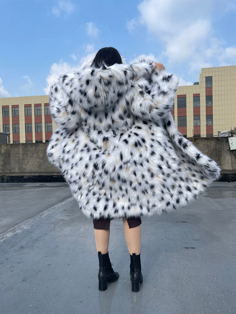 Thumbnail: RR1475 Faux Fur X-Long Coats Womens Eco Fur Lynx With a Hood Winter Jackets