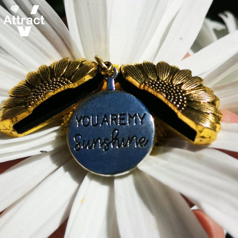 Thumbnail: You Are My Sunshine Open Locket Sunflower Pendant Necklace Boho Jewelry