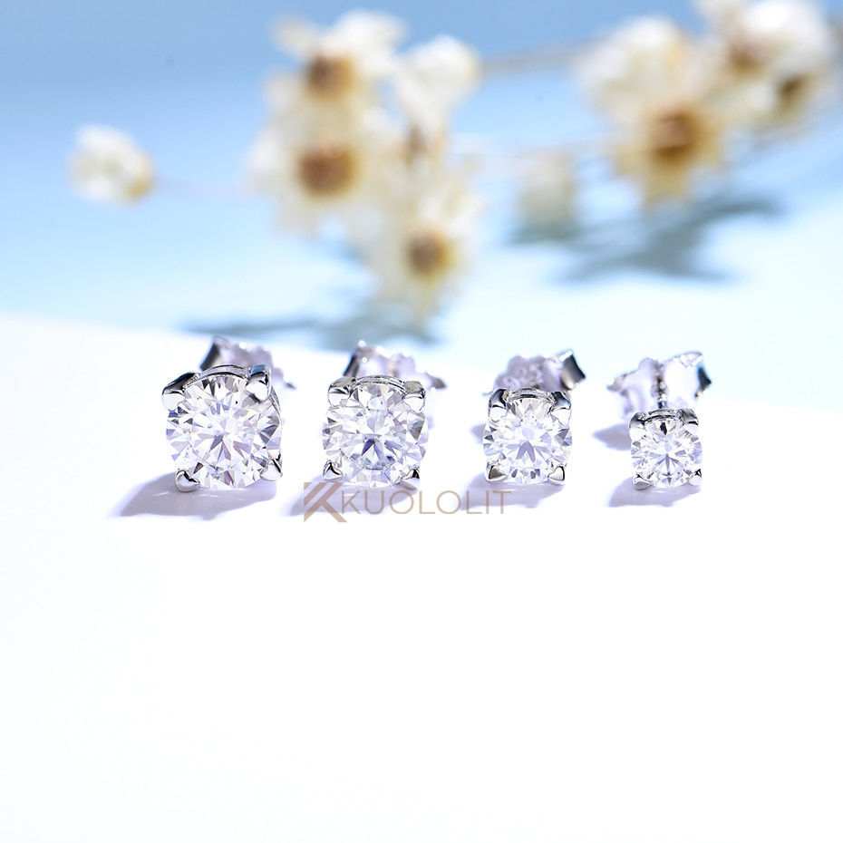 Thumbnail: Kuololit Moissanite Earrings for Women Solid 925 Sterling Silver Heart Prong