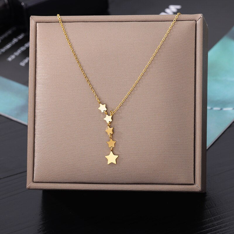 Küçük resim: Fashion Punk Double Layer Thick Clavicle Chain Stainless Steel Gold Color