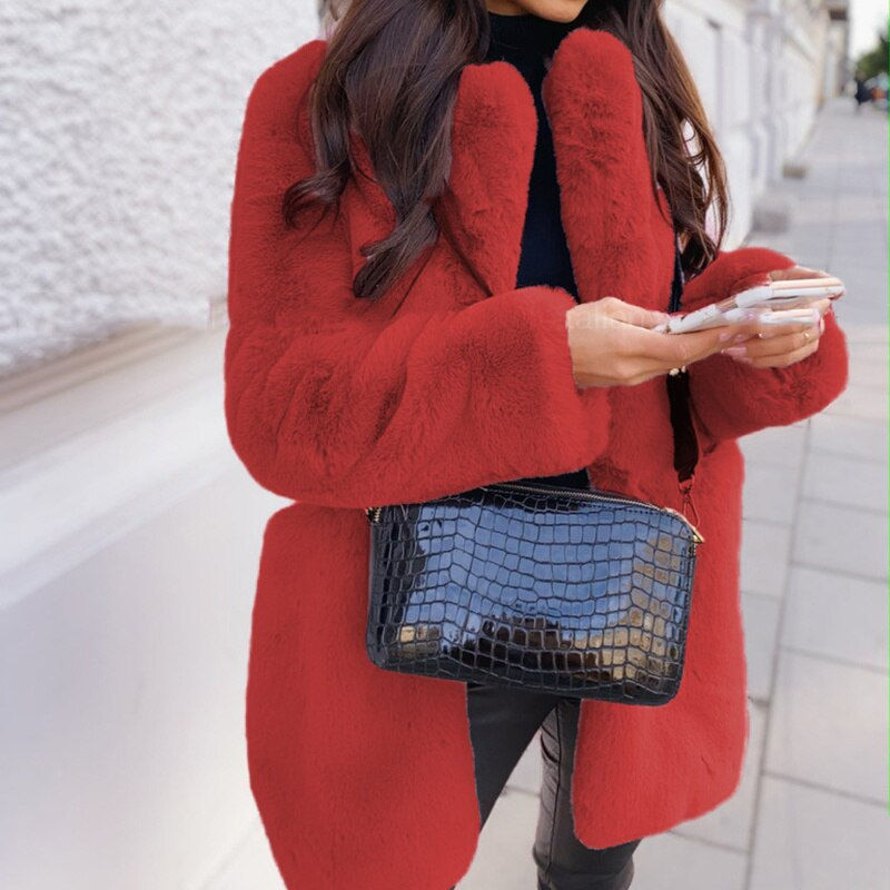 Thumbnail: 2022 New Women Winter Warm Faux Fur Coat Thick Women Middle -Long