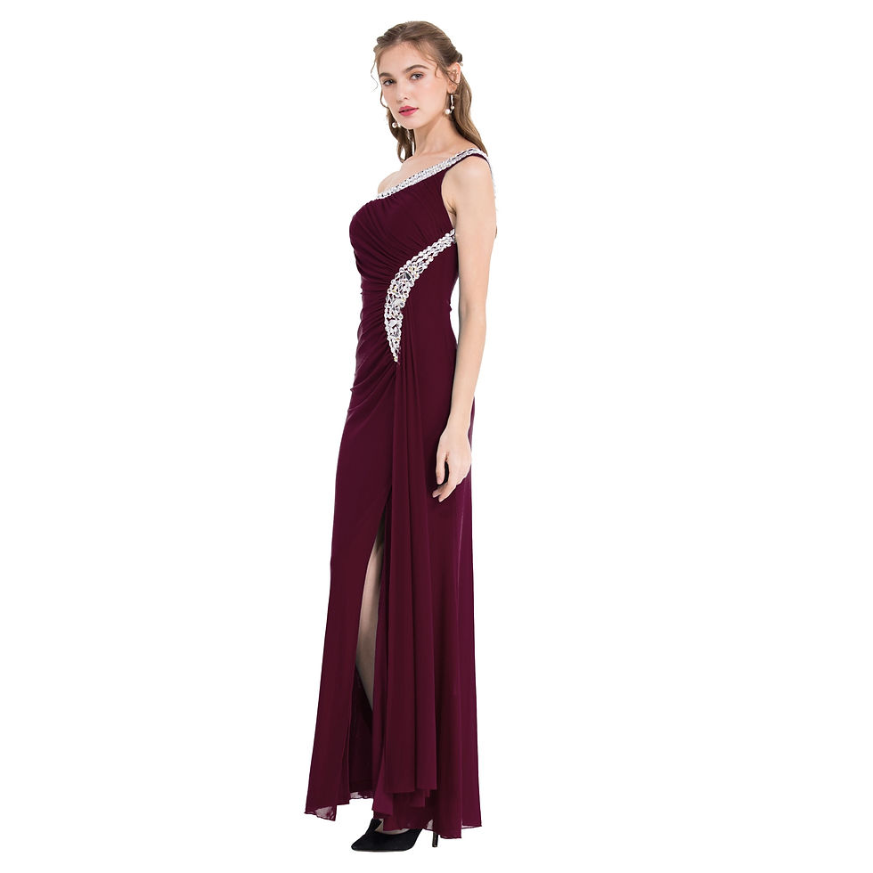 Thumbnail: Wedding Guest Gown Angel-fashions One Shoulder Split Evening Dress Long
