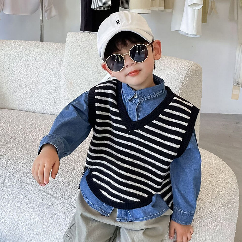 Pikkukuva: V Neck Striped Jacquard Knitted Vest for Kids Warm and Stylish Spring Pullover