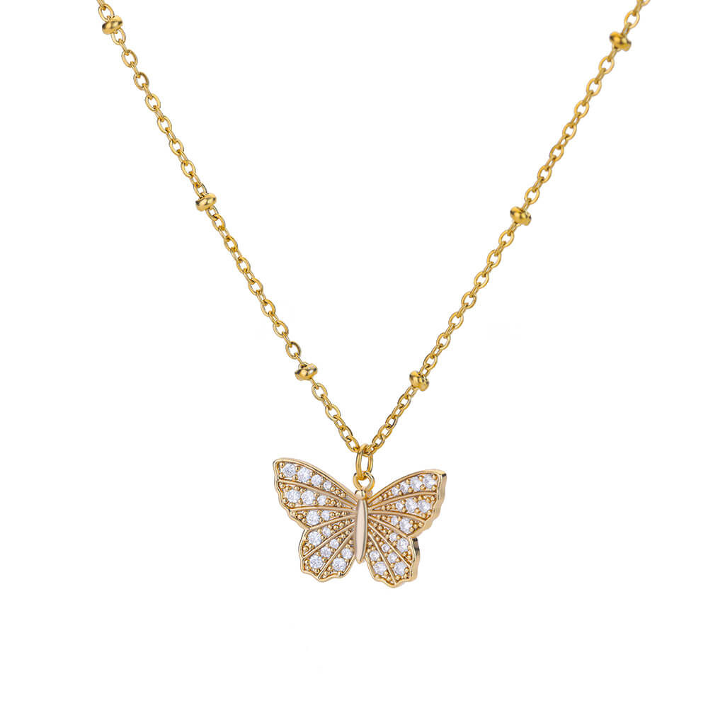 Zircon Butterfly Necklaces For Women Gold Color Stainless Steel Neck Chain