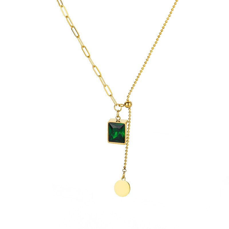 Thumbnail: Black Round Pendant Necklace For Women Double Layer Stainless Steel Necklaces