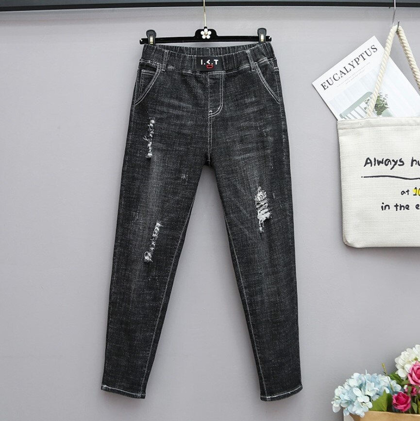 Thumbnail: Spring Summe Large Size Mom Jeans Woman Elastic High Waist Baggy Jeans