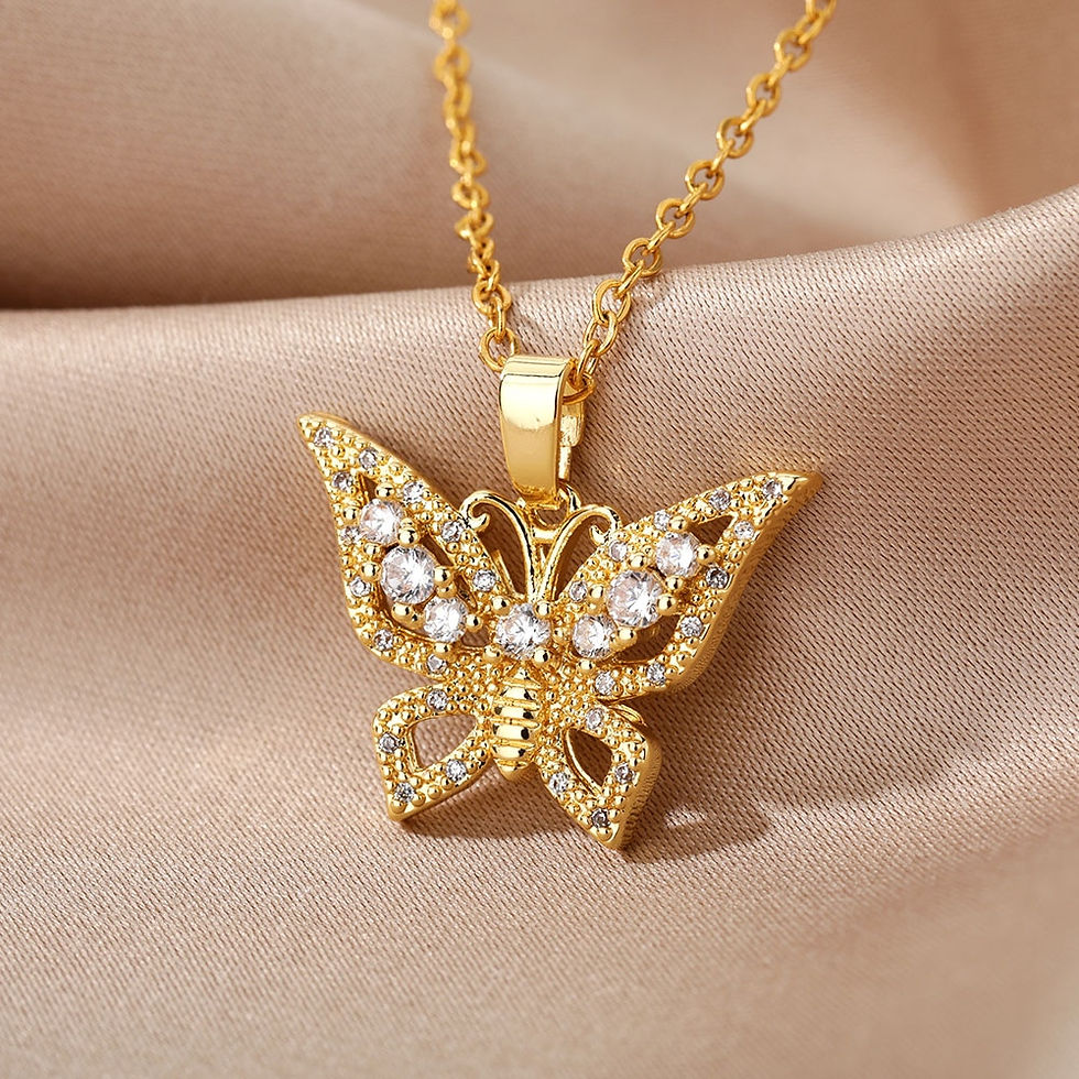 Miniatura: Zircon Butterfly Pendant Necklaces For Women Stainless Steel Chain Necklace