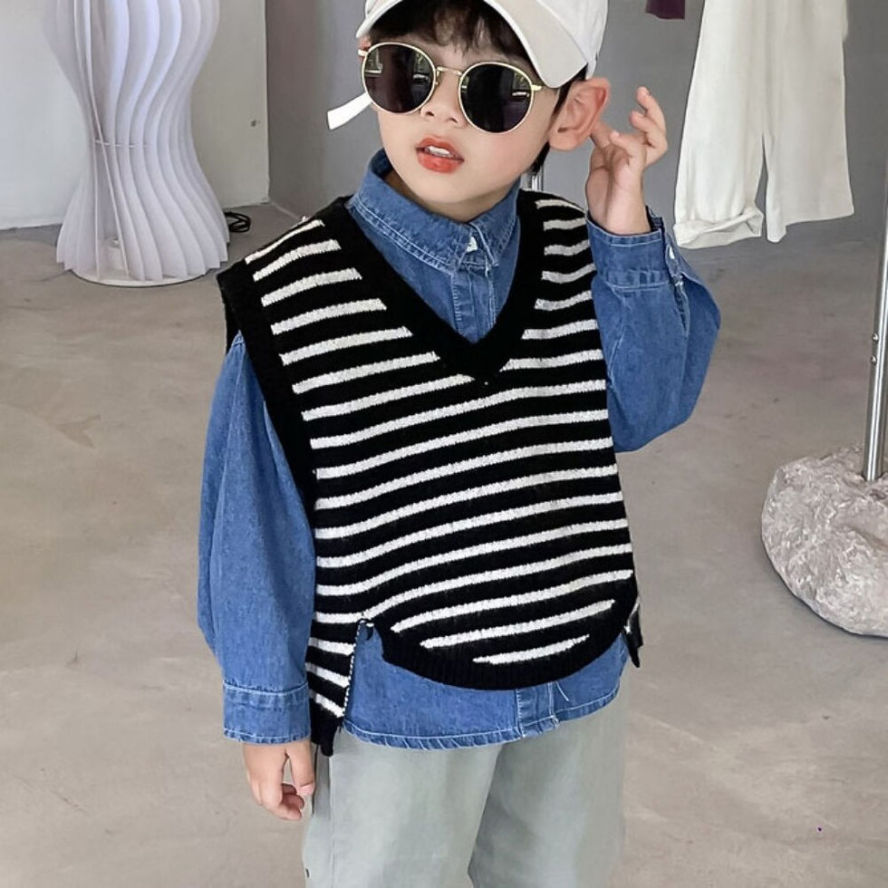 Thumbnail: V Neck Striped Jacquard Knitted Vest for Kids Warm and Stylish Spring Pullover