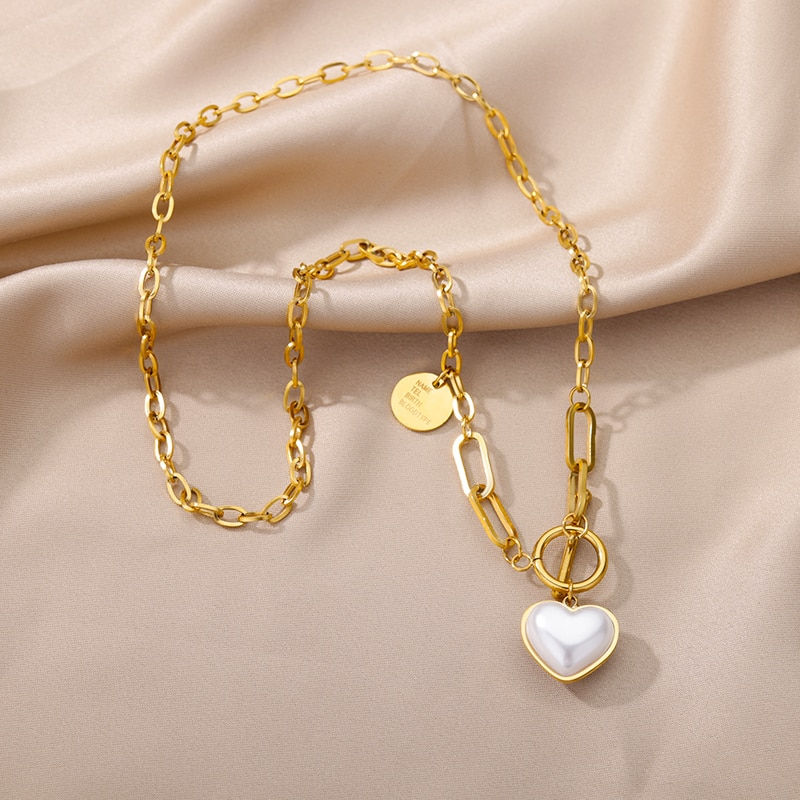 Küçük resim: Fashion Punk Double Layer Thick Clavicle Chain Stainless Steel Gold Color