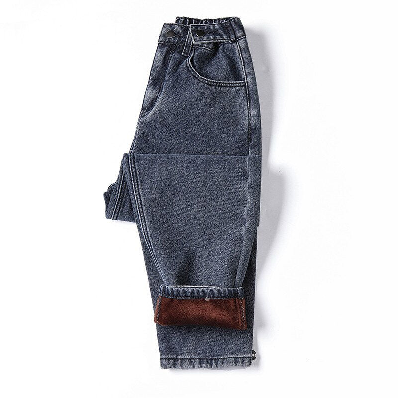 Winter Thick Fleece Warm Loose mom harem pants Jeans Women High waist