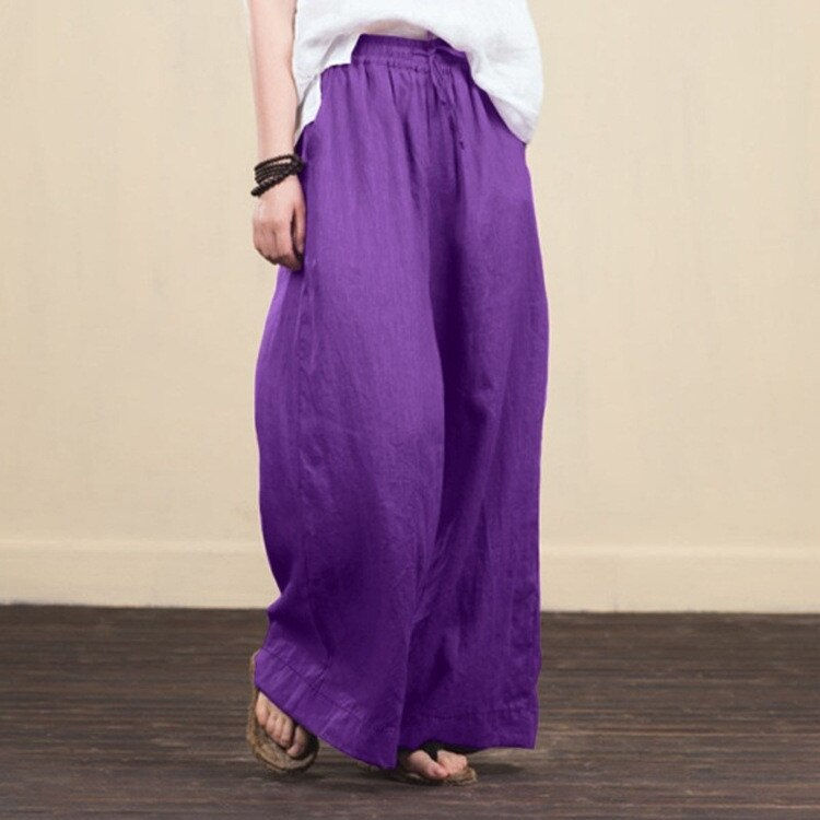 Indexkép: Plus Size Cotton Linen Wide Leg Pants Women Casual Loose Spring Summer