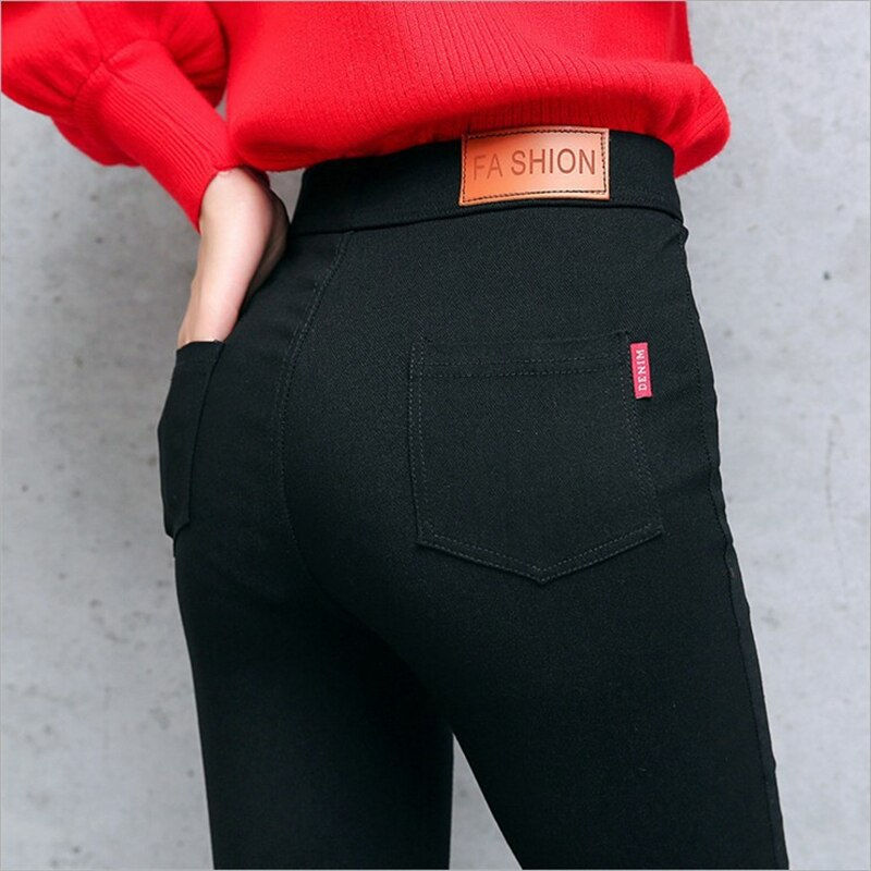 Thumbnail: New High Stretch Waist Women Elastic Skinny Pencil Jeans Leggins Black