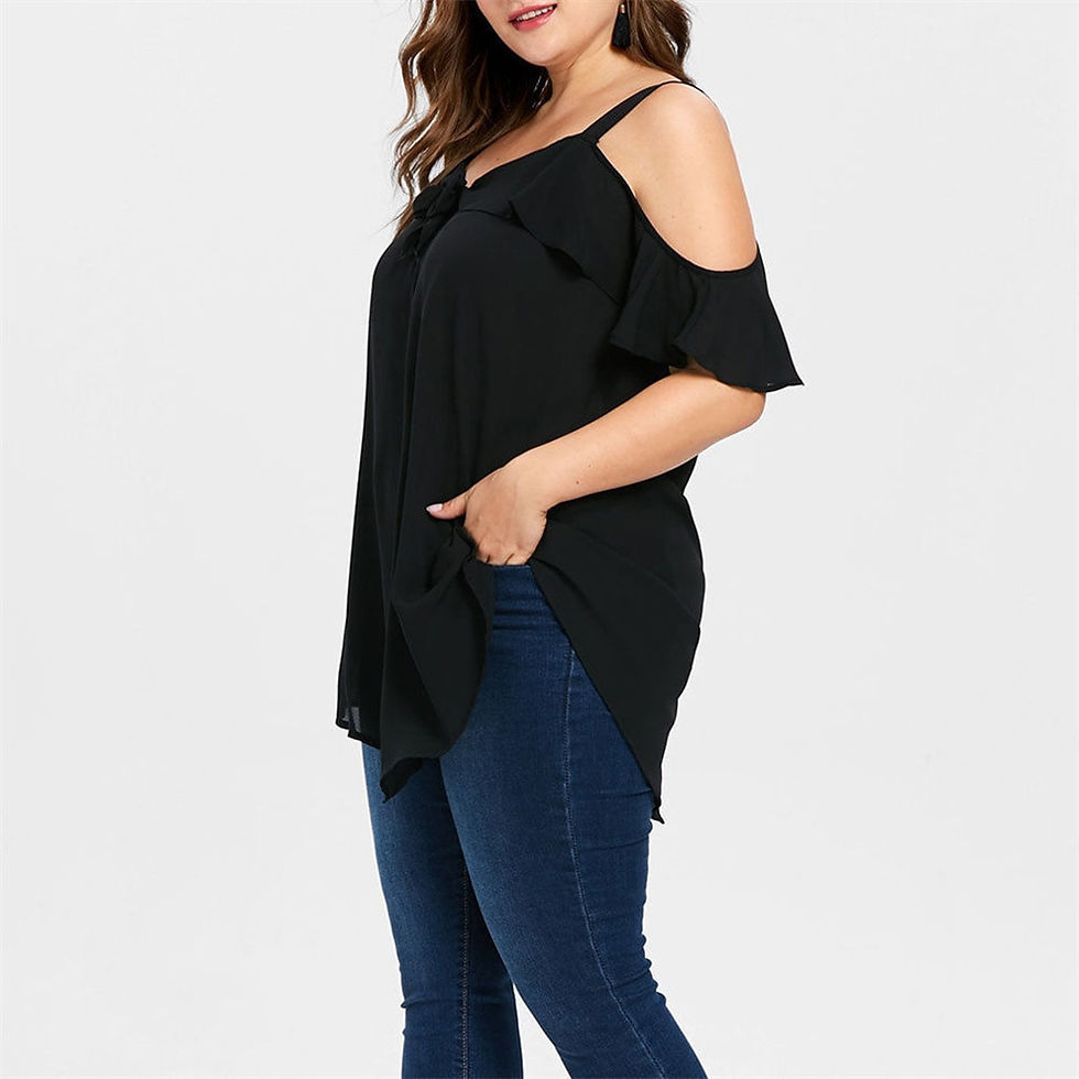 Thumbnail: Plus Size Women Tunic Tshirt Blusas Fashion V Neck Flare Sleeve Off Shoulder