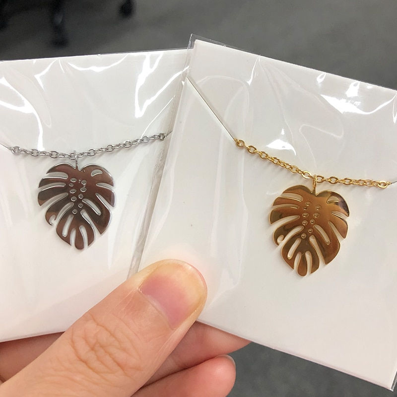 Thumbnail: Hawaii Style Summer Collar Stainless Steel Palm Leaf Necklaces For Women