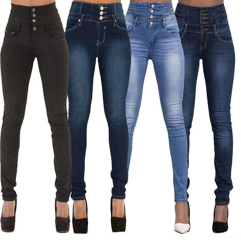 Thumbnail: Brand New Wholesale Woman Pencil Denim Pants Top Brand Stretch Jeans High