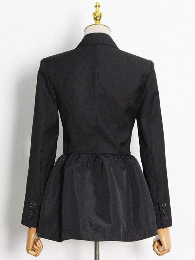 थंबनेल: TWOTWINSTYLE Black Blazers For Women Notched Loose Long Sleeve Single