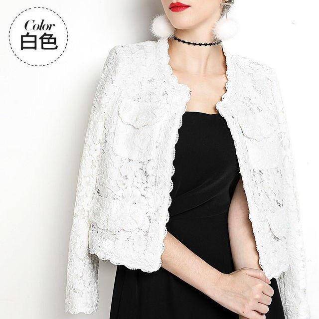 PEONFLY Elegant Women Blazer Long Sleeve Hollow Out Female Jacket Lace