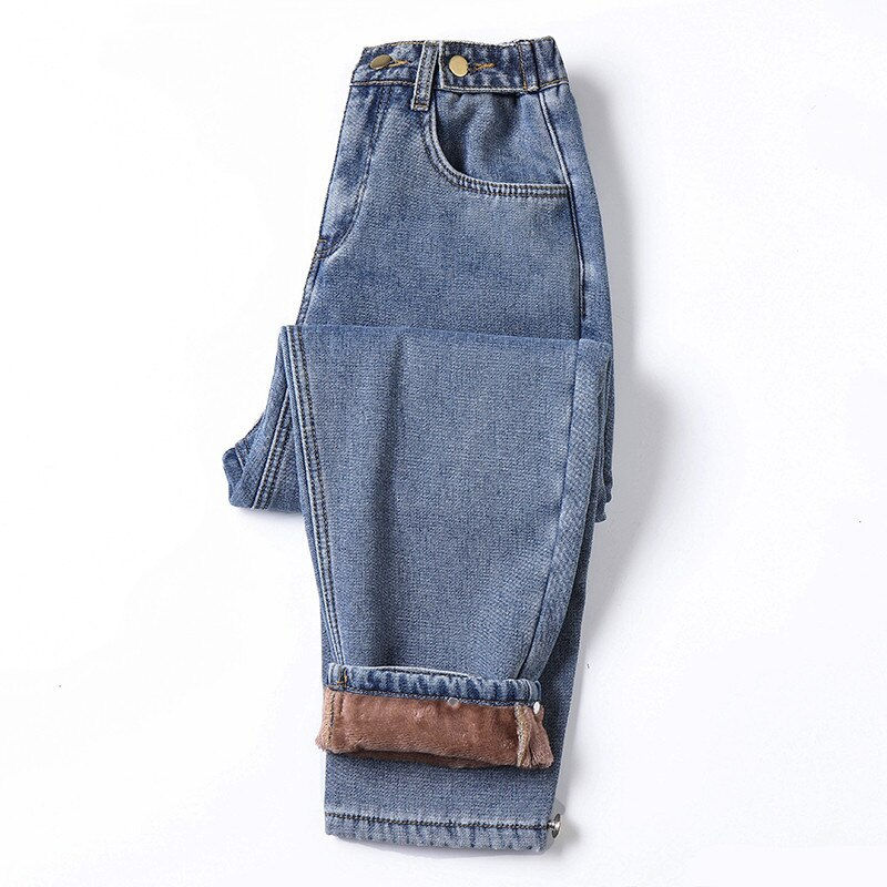 Thumbnail: Winter Thick Fleece Warm Loose mom harem pants Jeans Women High waist