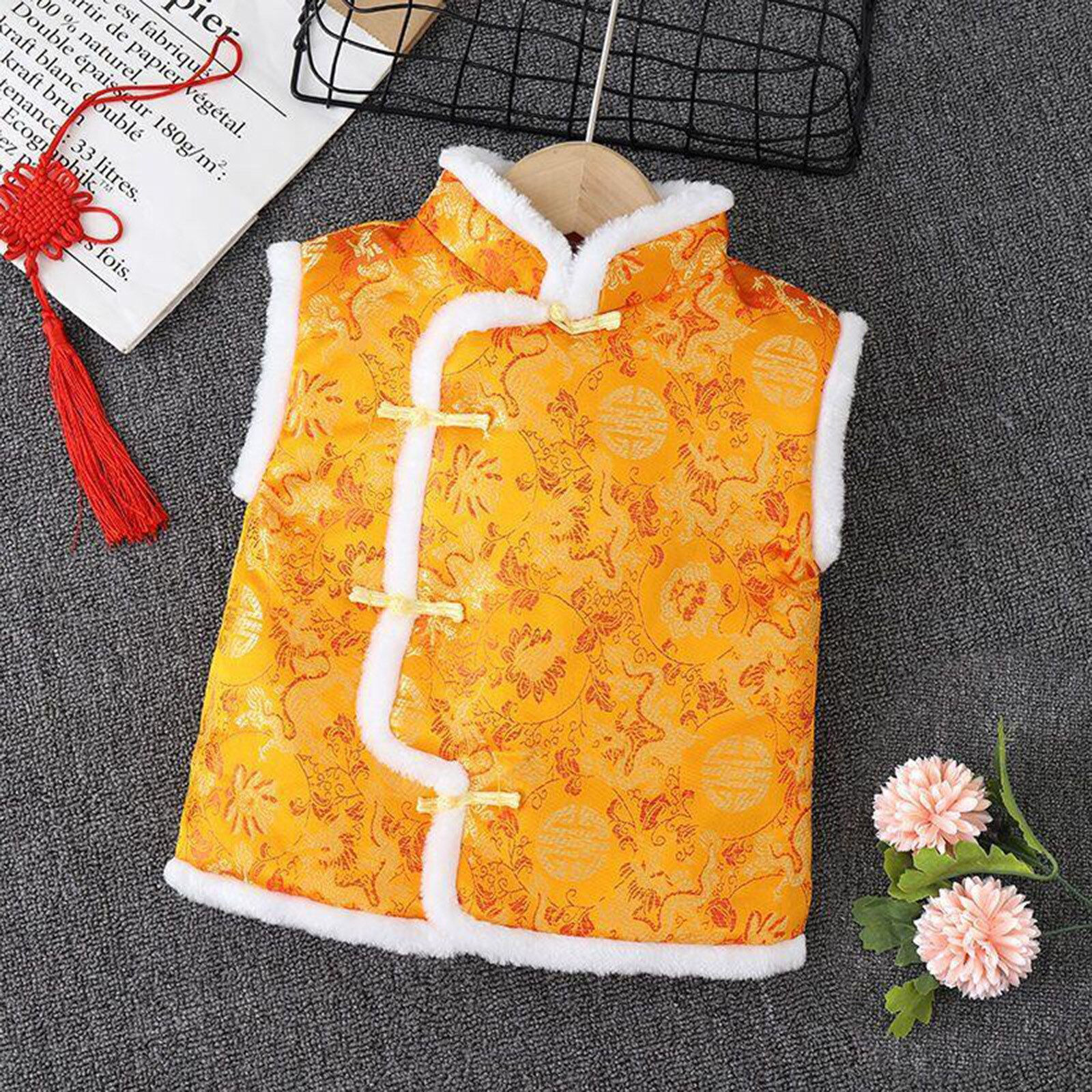 Pink Flower Children Waistcoat Fleece Baby Girl Vest Qipao Clothes Spring