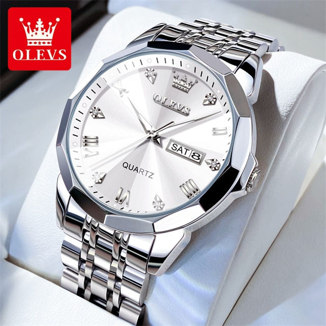 Thumbnail: OLEVS 9931 Quartz Watch for Men Solid Stainless Steel Strap Rhombus Design