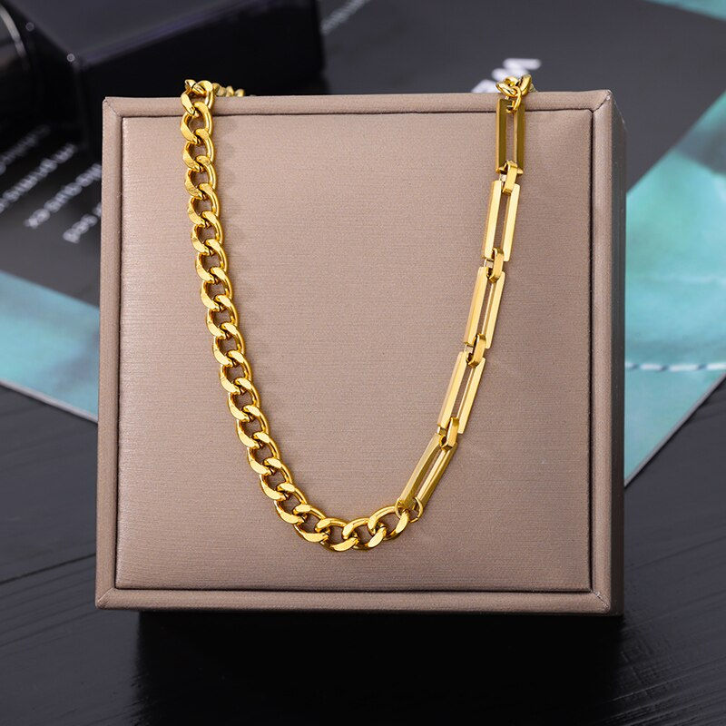 Thumbnail: Fashion Punk Double Layer Thick Clavicle Chain Stainless Steel Gold Color