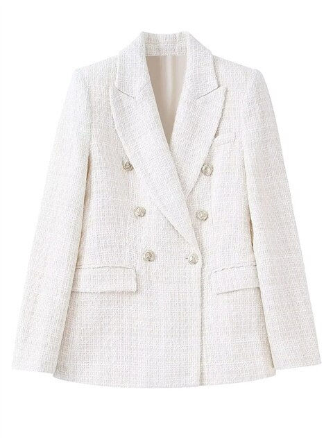 Thumbnail: PTYSIC Beige Tweed Women Blazer Jacket 2022 New Office Lady Solid Color