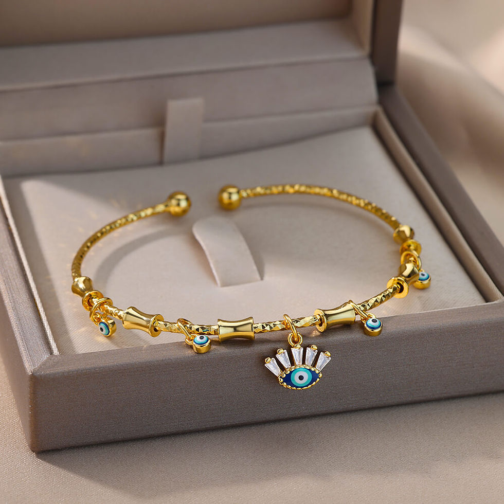 Thumbnail: New in Evil Eye Turkish Palm Lucky Bracelet for Women Luxury Open Adjustable