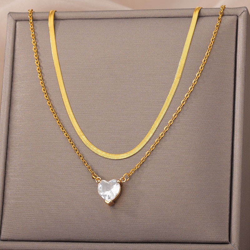 Thumbnail: Double Layer Necklace Love Zircon Pendant Necklace For Girlfriend New Fashion