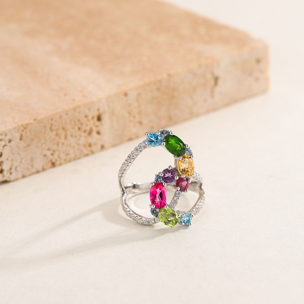 Thumbnail: GEM'S BALLET Birthstone Boho Hippie Ring Multi Gemstone Topaz Citrine Peridot