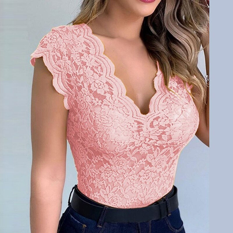 Thumbnail: 2021 Women Gorgeous V Neck Lace Vest Top Sleeveless Solid Wire Free Tops Female