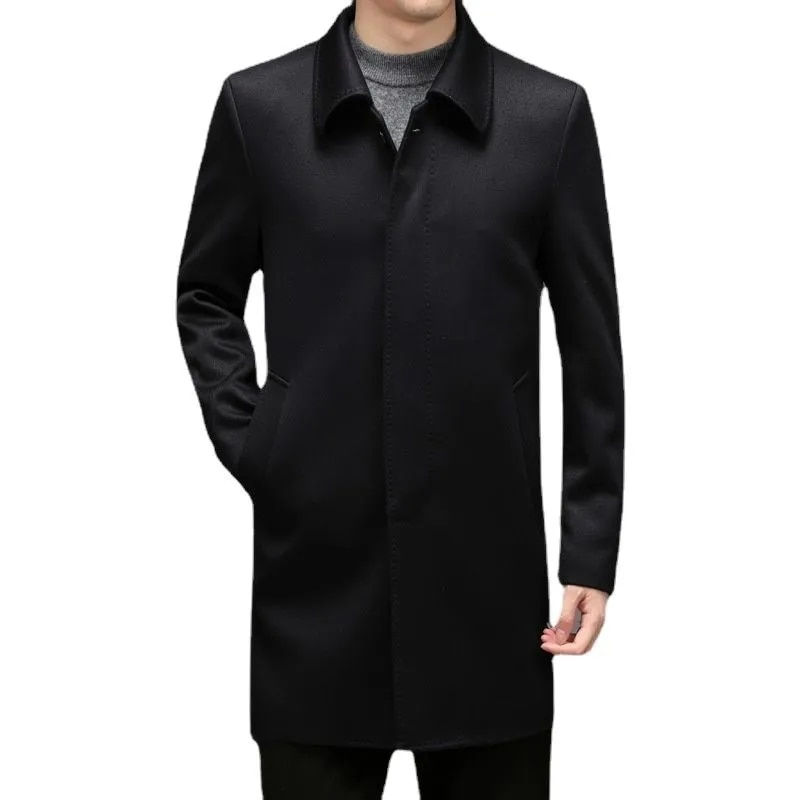 Thumbnail: 2023New Quality Wool Coat Men Solid Turn Down Collar Mens Long Coats Smart